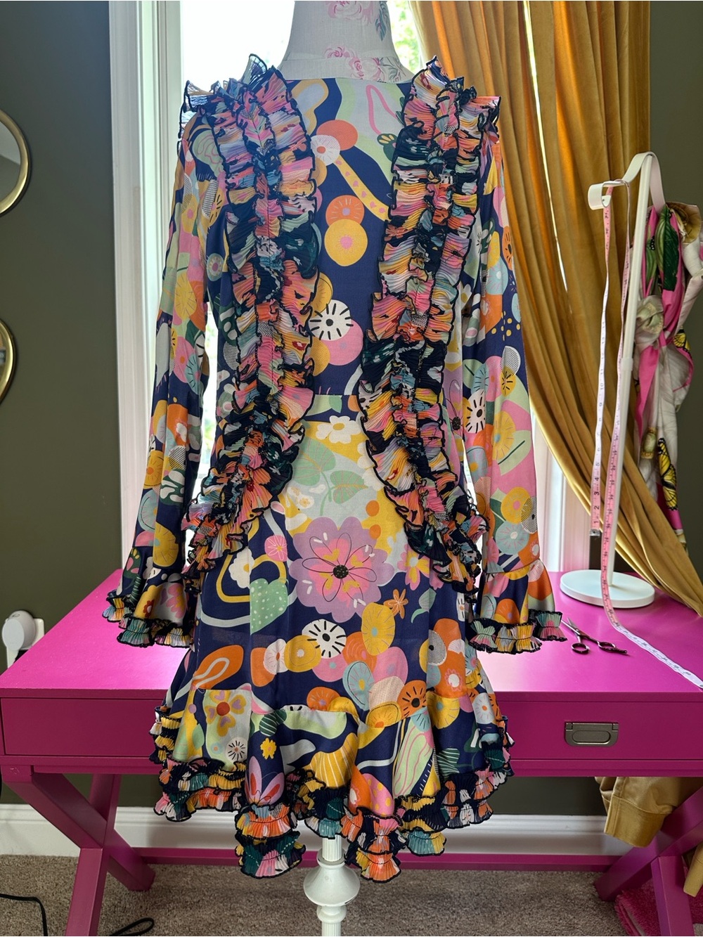 CeliaB Floral Multi-Color Long Sleeve Ruffle Dress